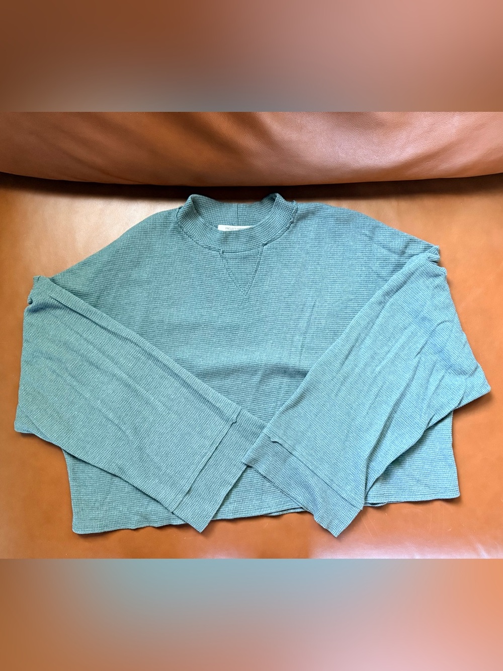Project Social T Muted Sage Waffle Cropped Crewneck